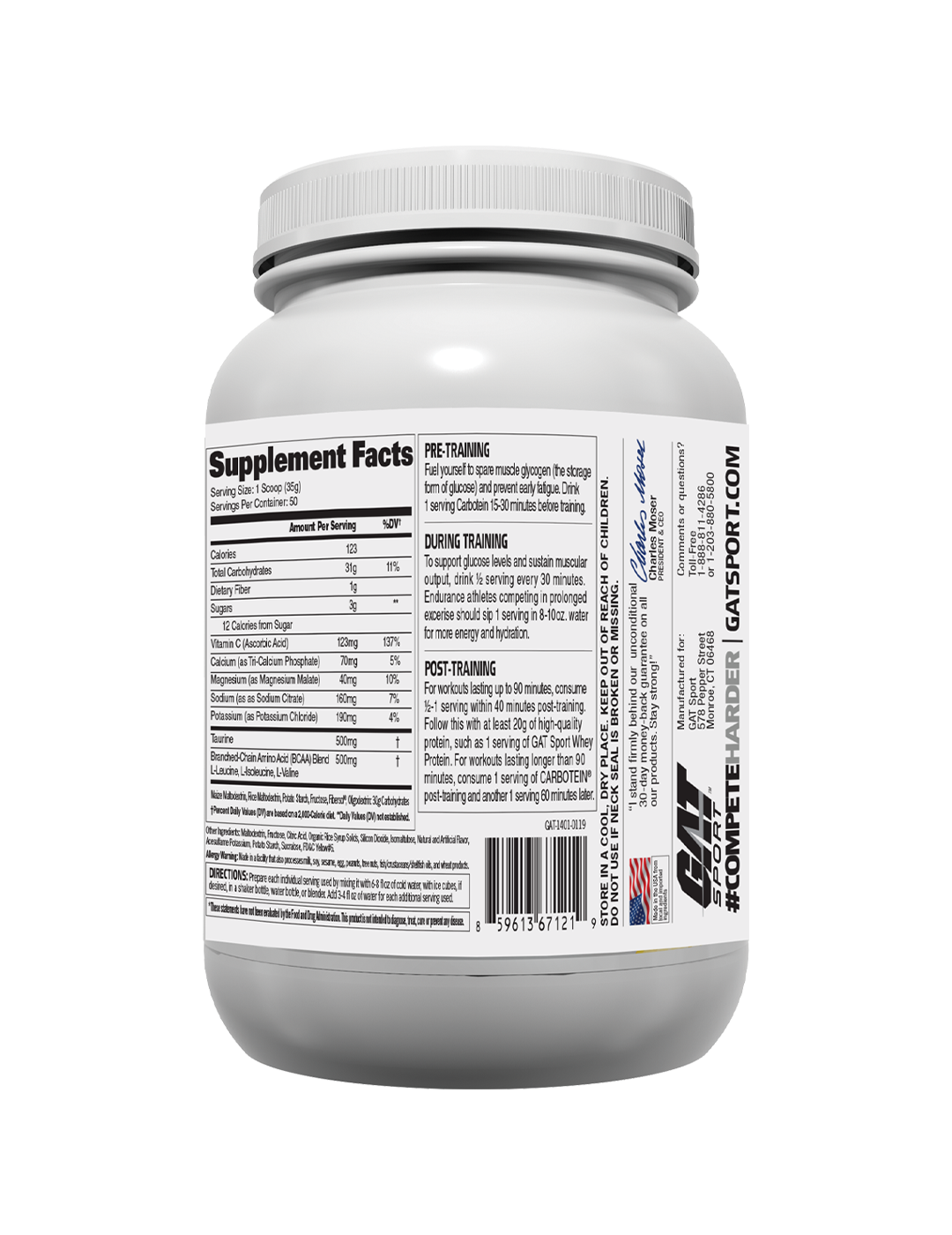 GAT Sport Carbotein Orange 50 Servings Nutrition Information Panel – GAT Sport | ASN
