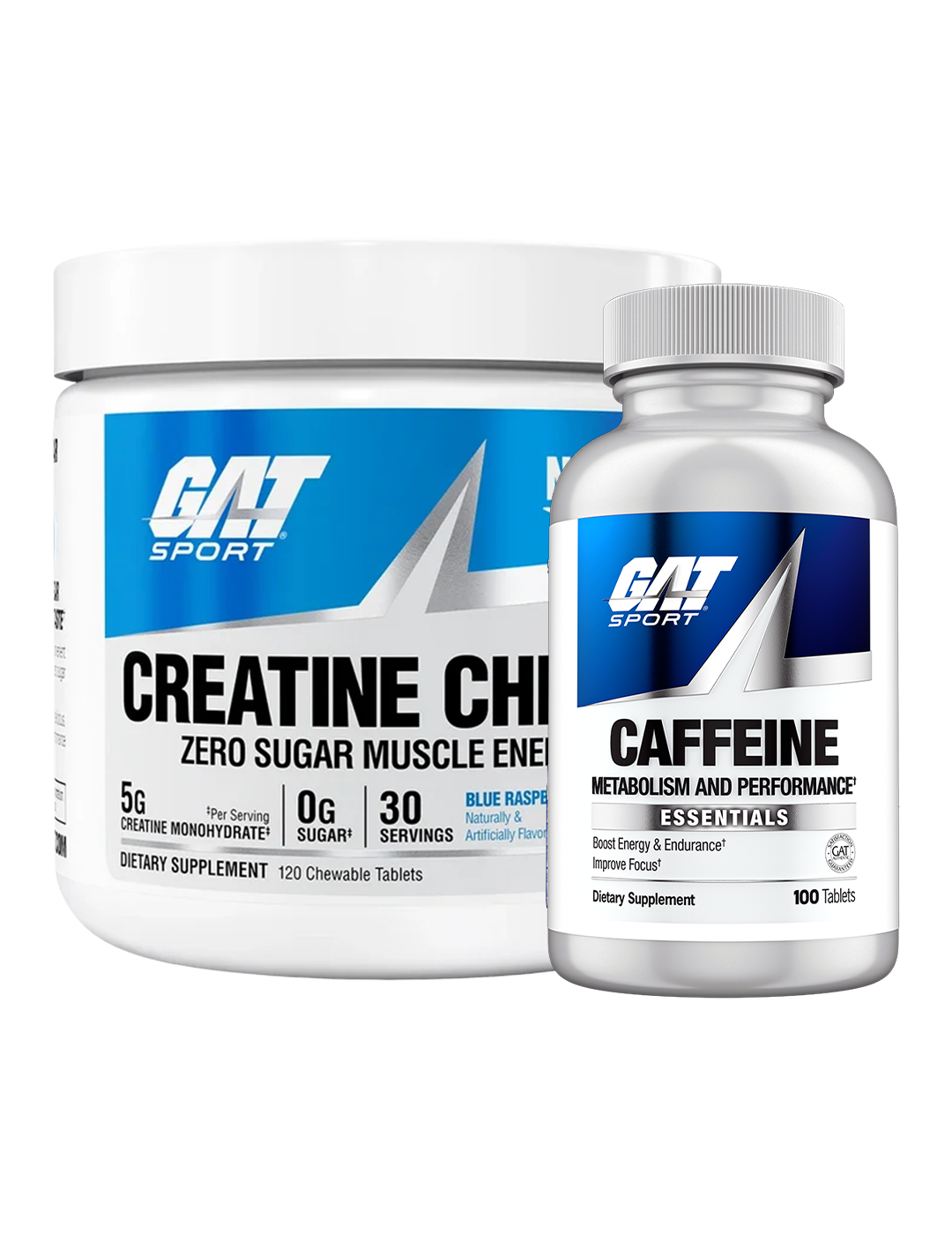 GAT Sport Creatine Chews Blue Raspberry 30 Servings with GAT Sport Caffeine Essentials 100 Tablets Bundle – GAT Sport | ASN
