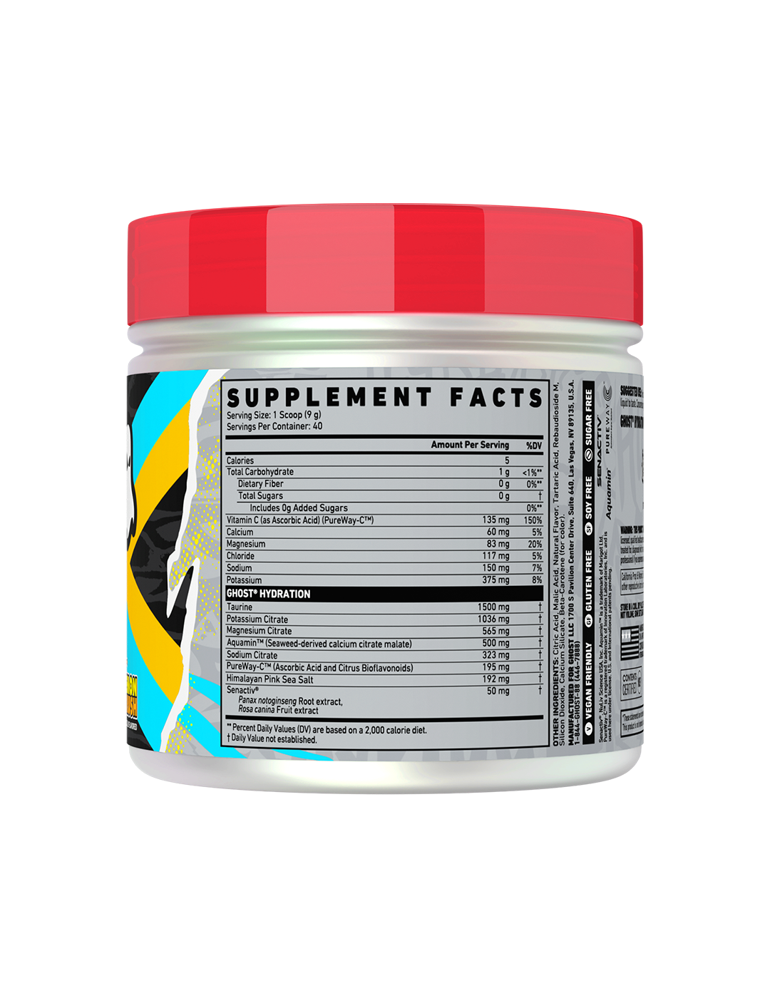 Ghost Hydration Electrolytes+ Lemon Crush 40 Servings Supplement Facts Panel – GHOST | ASN