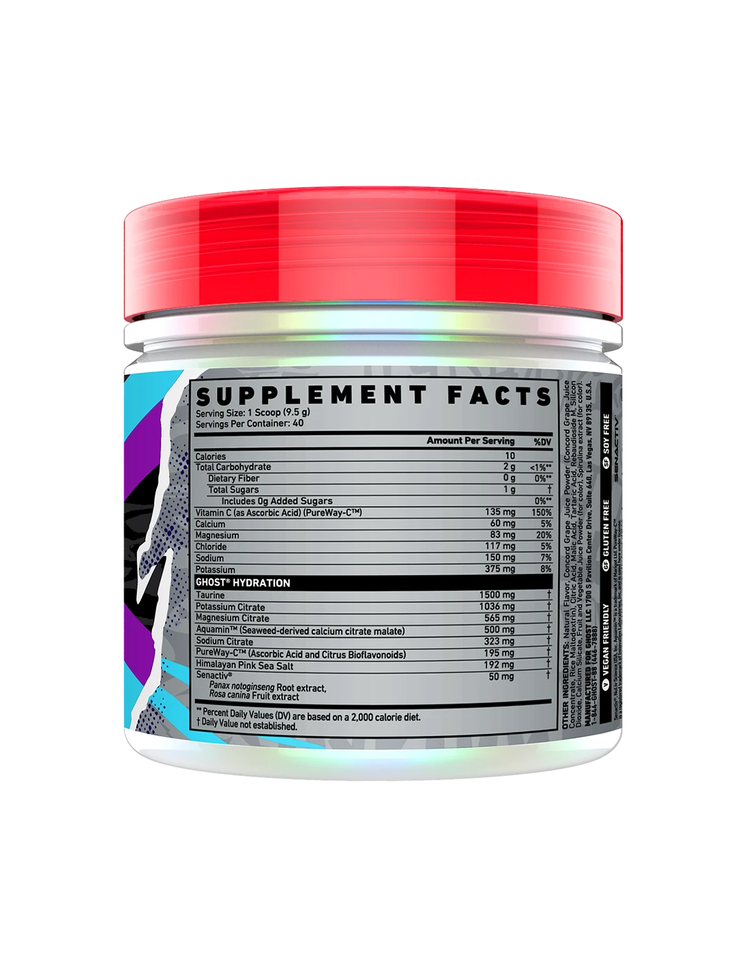 Ghost Hydration Electrolytes+ Welchs Grape 40 Servings Supplement Facts Panel – GHOST | ASN