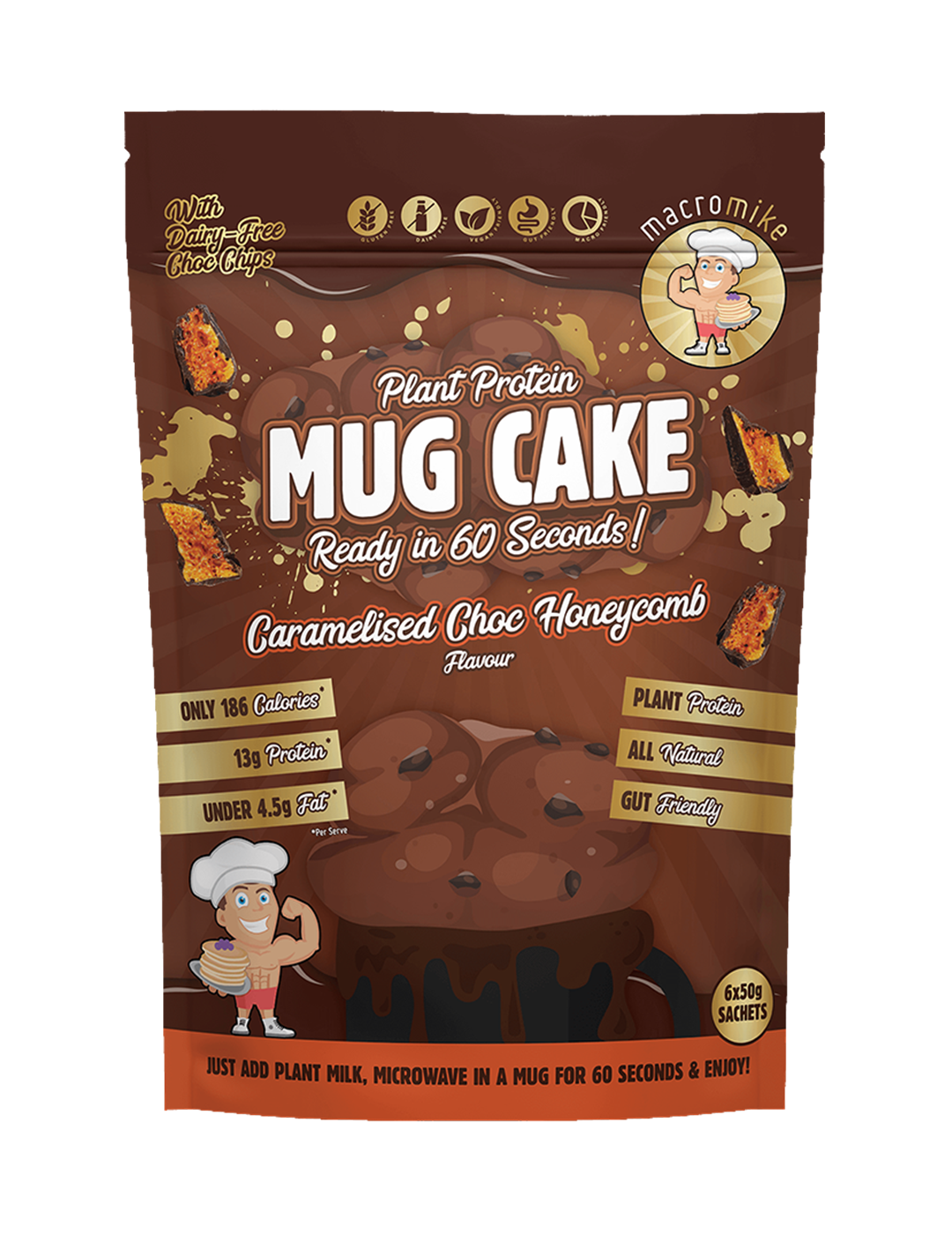 Macro Mike Plant Protein Mug Cake Caramelised Choc Honeycomb 6x50g Front – Macro Mike | ASN