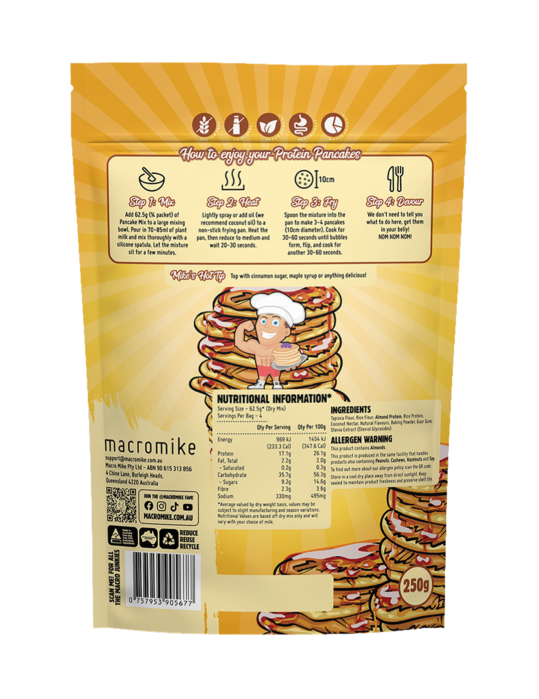 Macro Mike Baking Mix Original Pancake 250g Nutrition Information Panel – Macro Mike | ASN