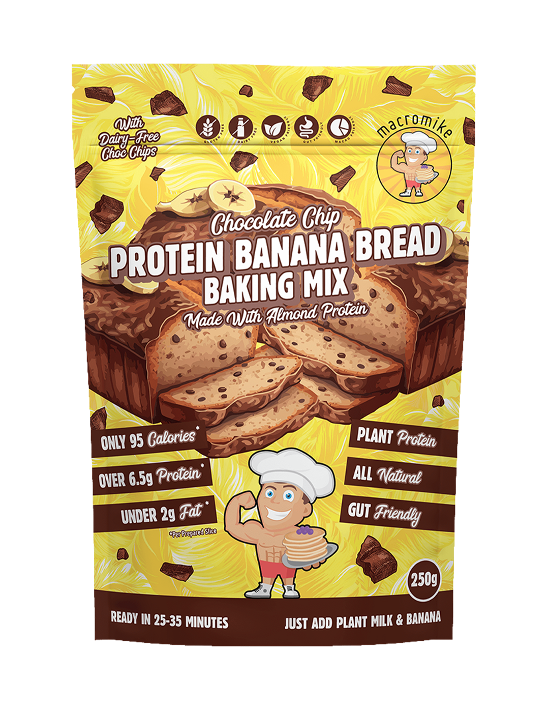 Macro Mike Baking Mix Choc Chip Banana Bread 250g Front – Macro Mike | ASN