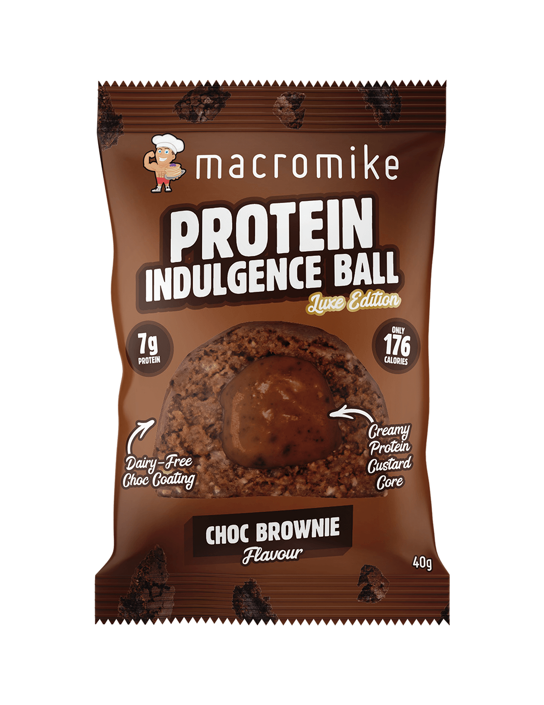 Macro Mike Protein Indulgence Ball Choc Brownie 40g Front – Macro Mike | ASN