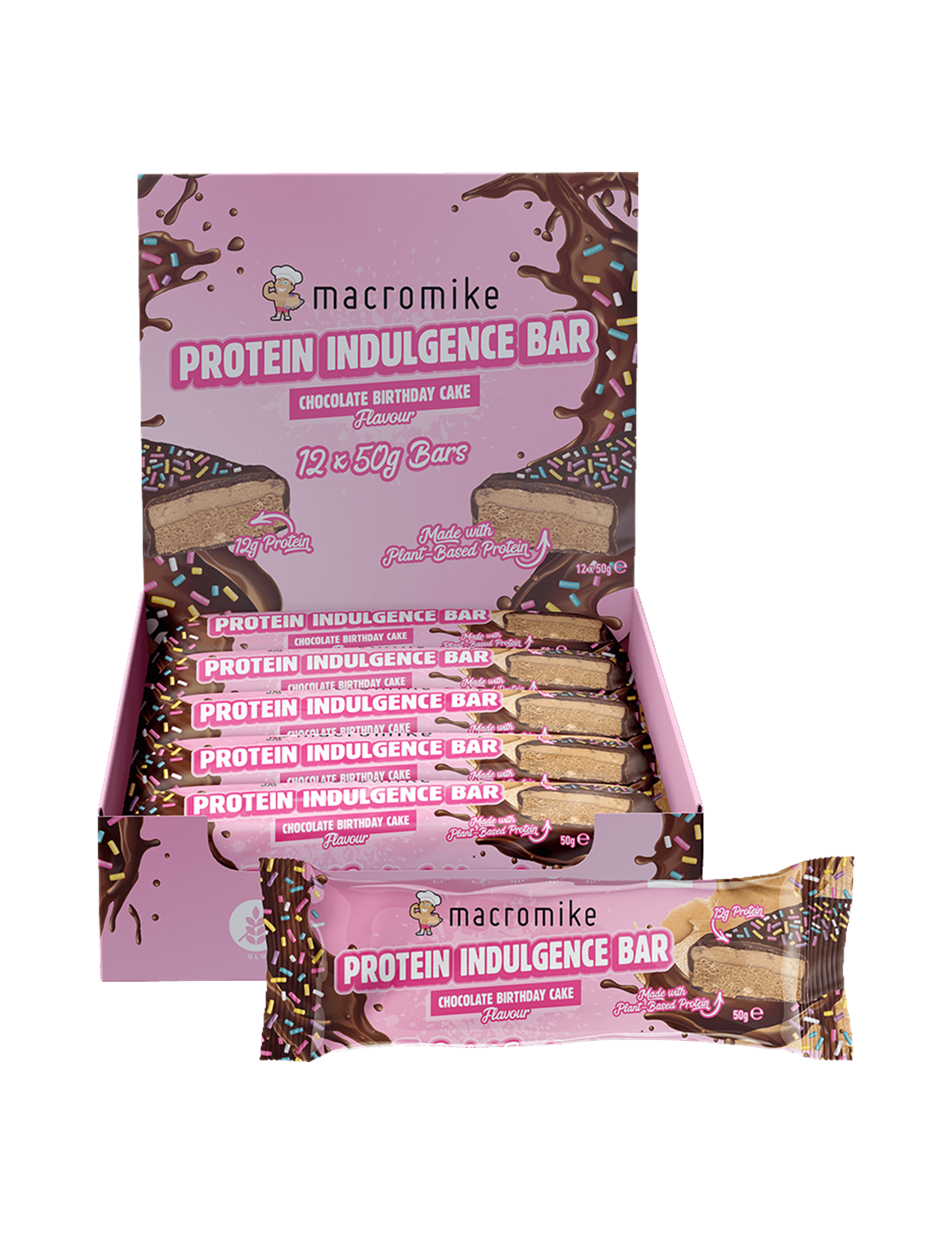 Macro Mike Protein Indulgence Bar Chocolate Birthday Cake 12x50g Front – Macro Mike | ASN