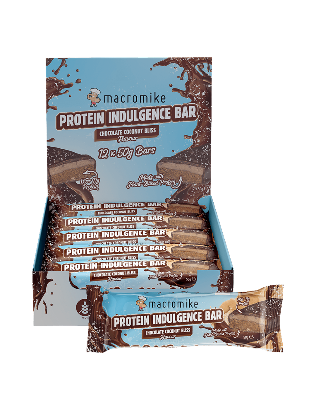 Macro Mike Protein Indulgence Bar Chocolate Coconut Bliss 12x50g Front – Macro Mike | ASN