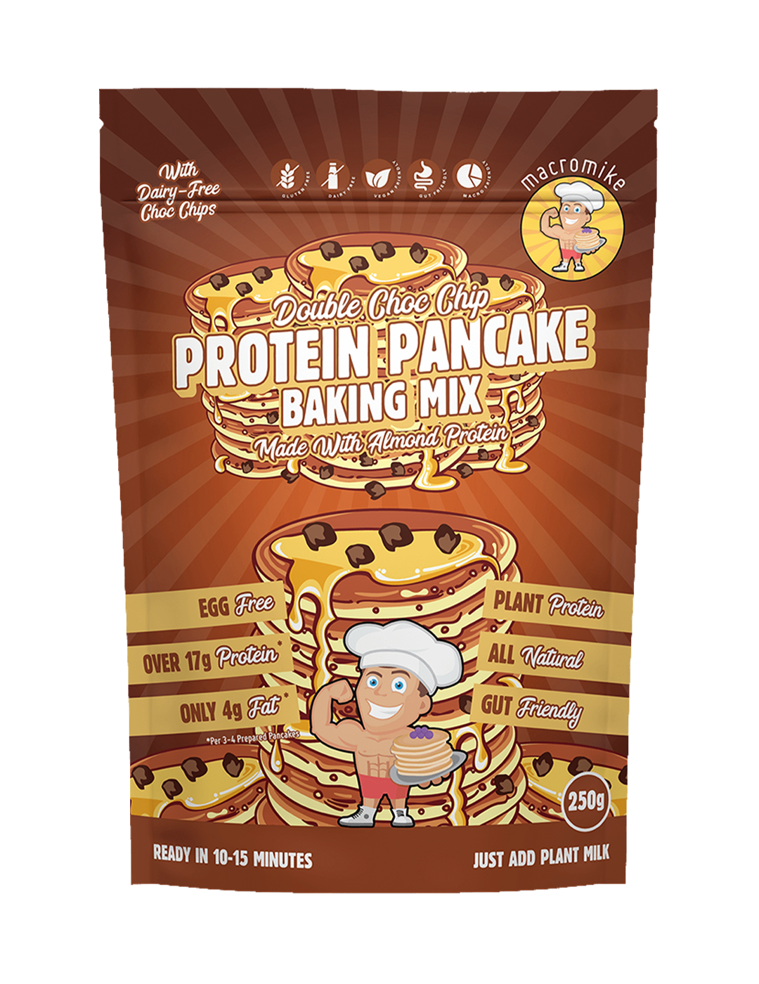 Macro Mike Baking Mix Double Choc Chip Pancake 250g Front – Macro Mike | ASN