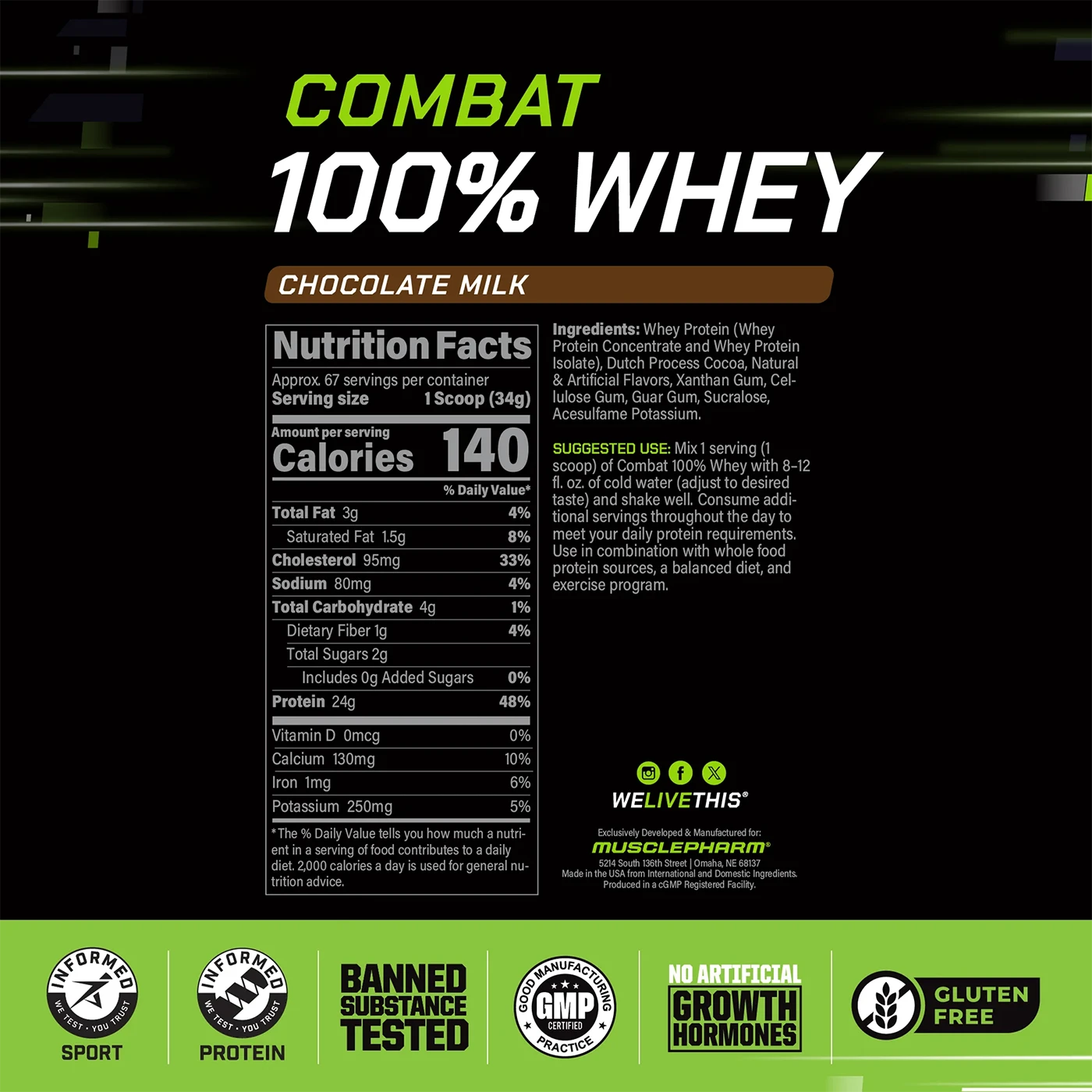 MusclePharm Combat 100% Whey + Free Creatine