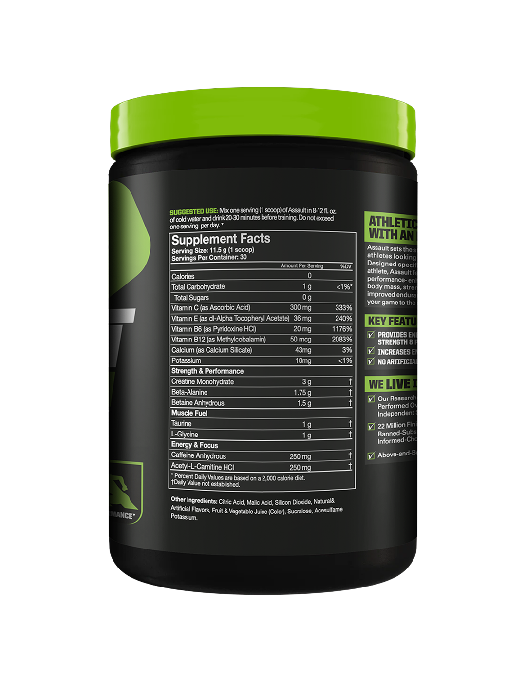 MusclePharm Assault Pre-Workout Fruit Punch Sport Series 30 Servings Back – MusclePharm | ASN