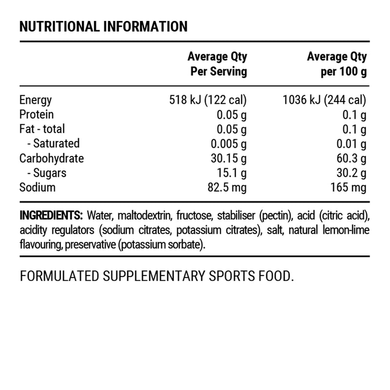 Pillar Energy Gel 30 Citrus Nutrition Information Panel | ASN