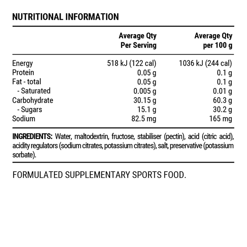 Pillar Energy Gel 30 Original Nutrition Information Panel | ASN