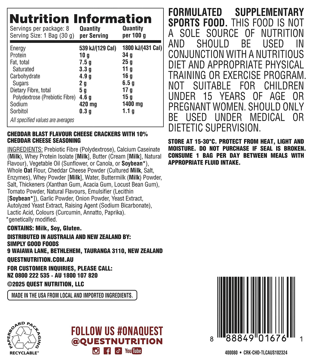 Quest Cheese Crackers NIP | ASN