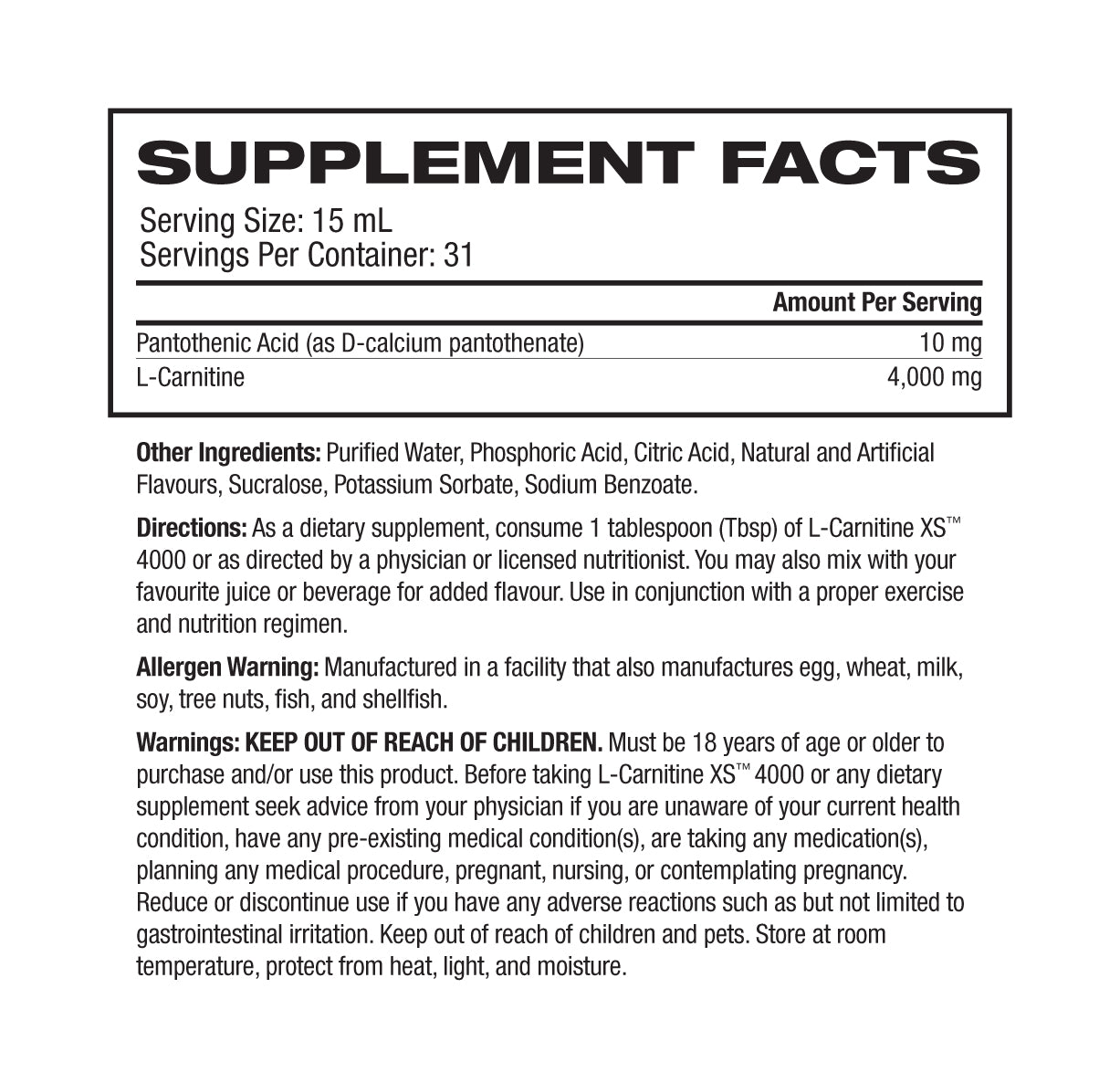 Ronnie Coleman L-Carnitine XS Liquid 4000mg