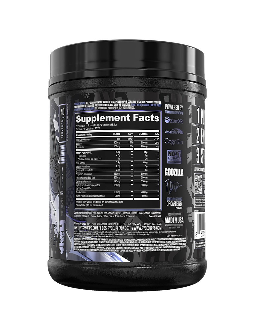 RYSE Godzilla Pre Workout 40 Serve Blue Raspberry SFP | ASN