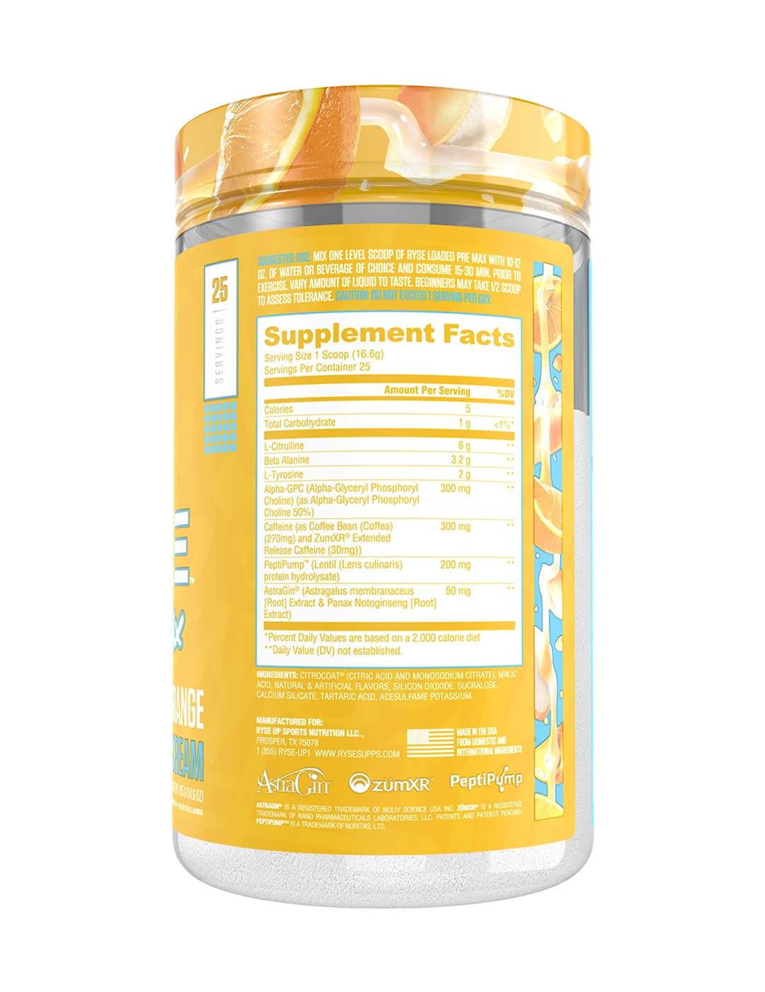 Ryse Loaded Pre Max 25 Servings Orange Cream SFP | ASN