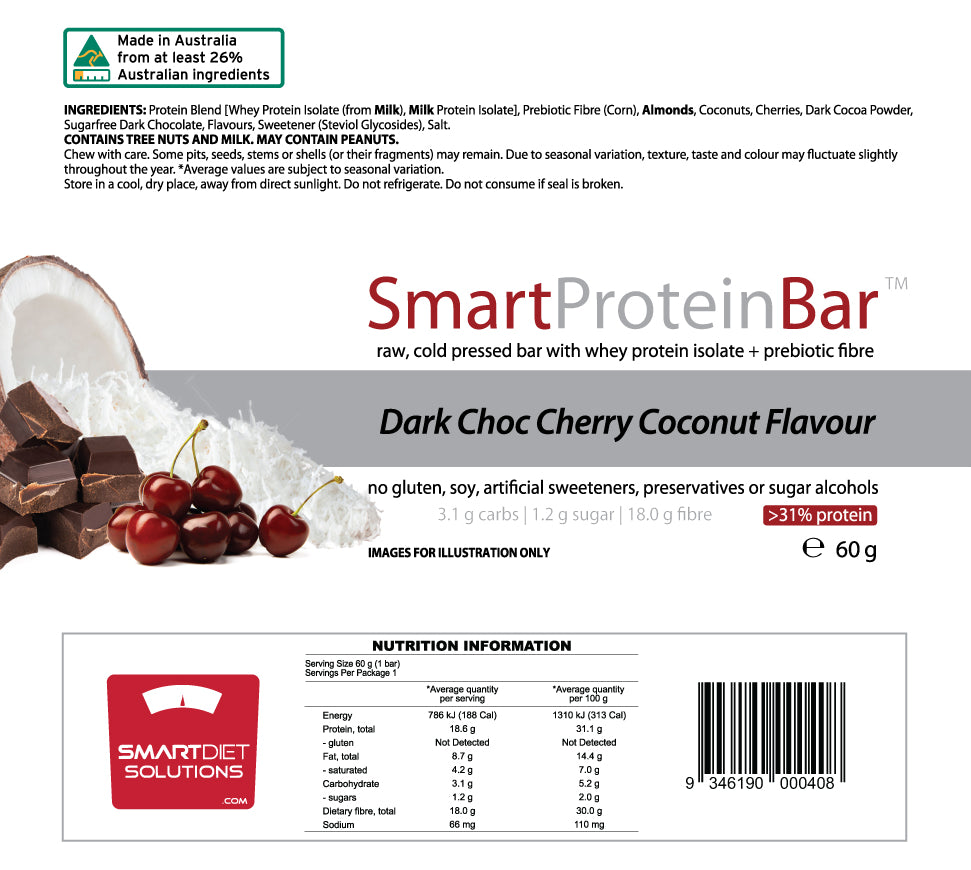 Smart Protein Bar Dark Choc Cherry Coconut NIP | ASN