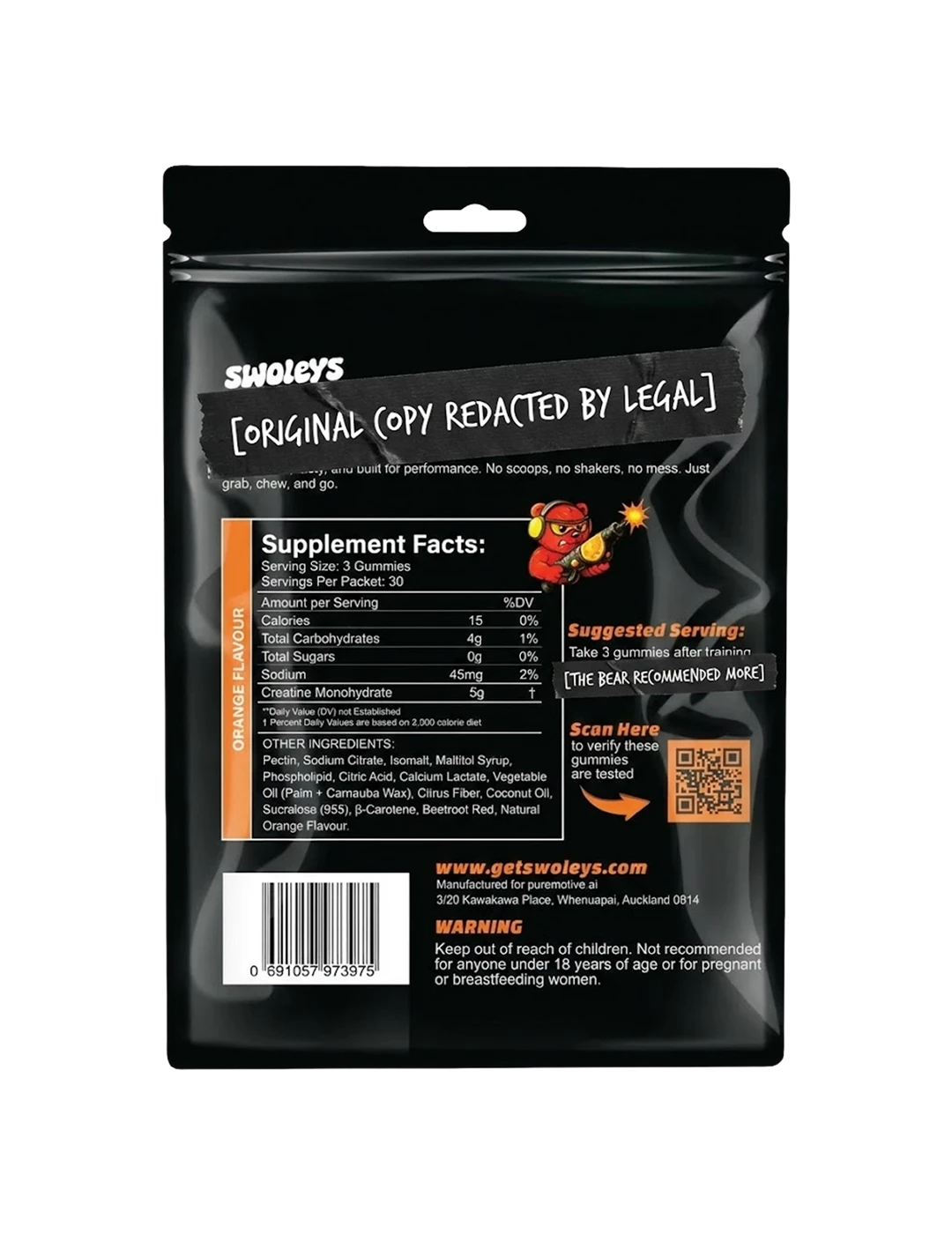 Swoleys Creatine Gummy Bears 30 Servings Orange SFP | ASN