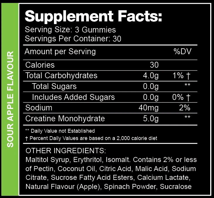 Swoleys Creatine Monohydrate Gummies Sour Apple NIP | ASN