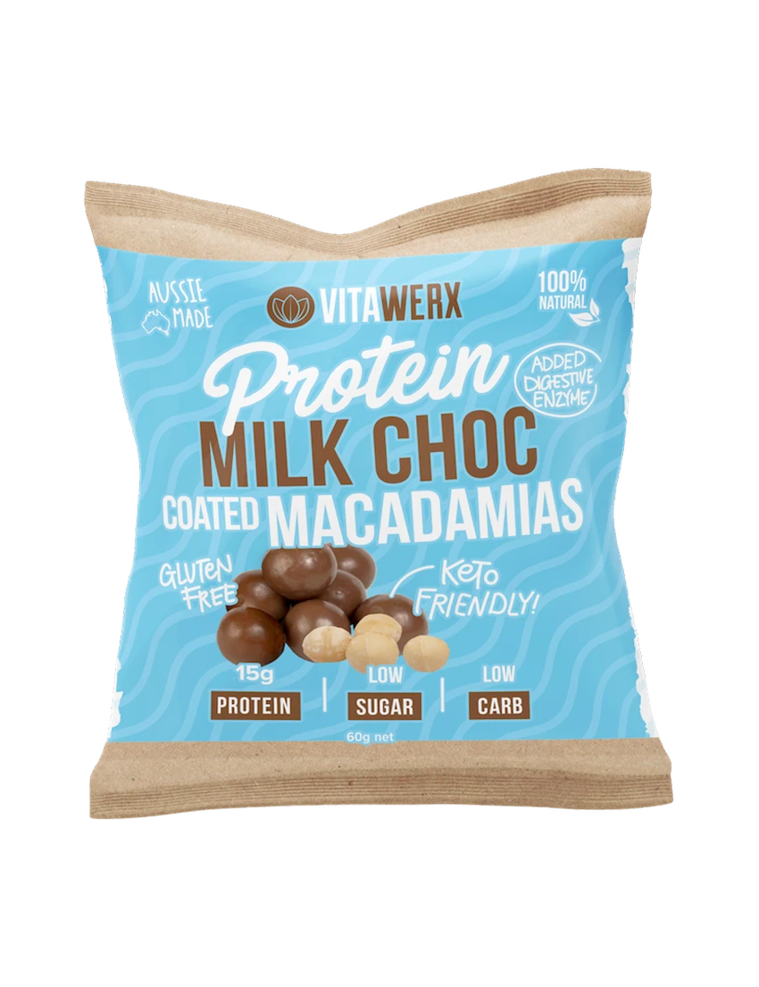 VW Protein Milk Choc Coated Treats 60g Macadamias | ASN