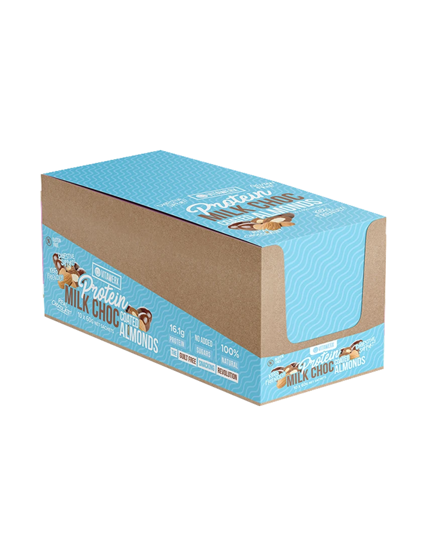 VW Protein Milk Choc Coated Treats Box Almonds | ASN