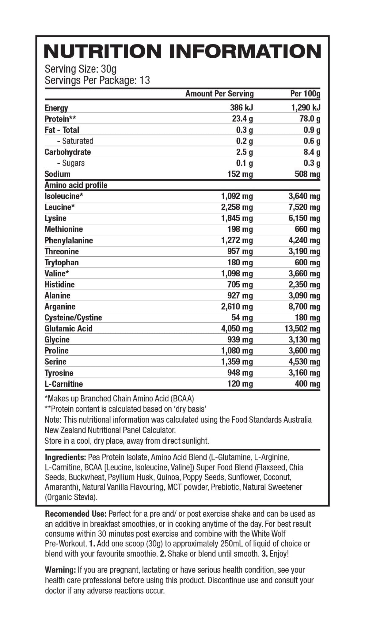 White Wolf Nutrition Vegan Protein Blend - Supplement Information | ASN Online